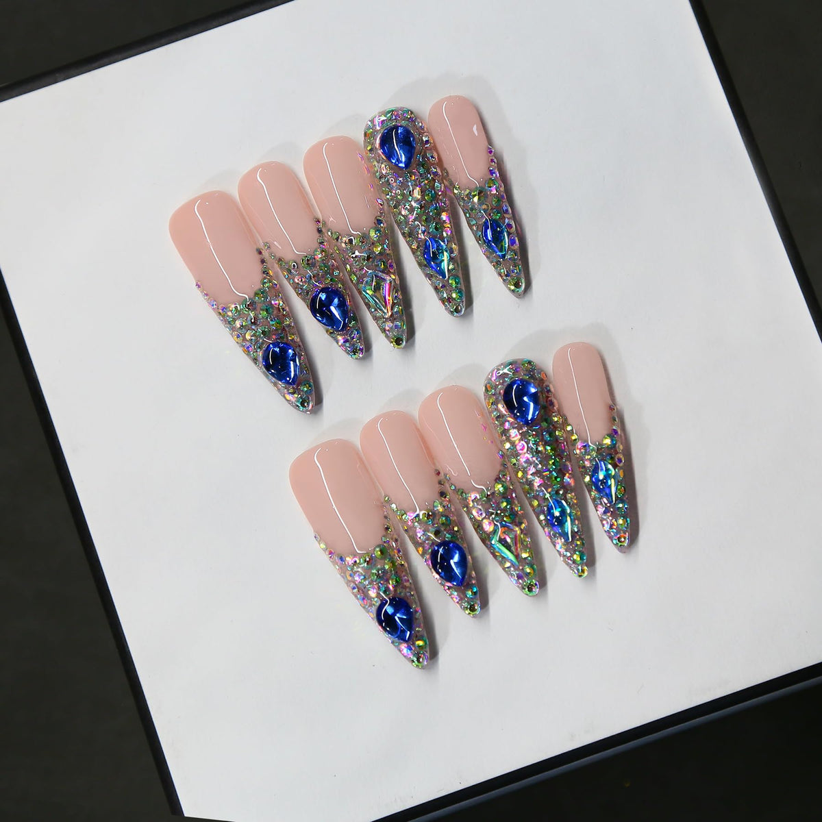 Press on Nails, Handmade Medium Almond Fake Nails, 3D Art False Fingernails with Design Full Cover Fake Nail, Glossy Acrylic Stick on Nails Artificial Nails for Women Manicure 10 Pcs (L)