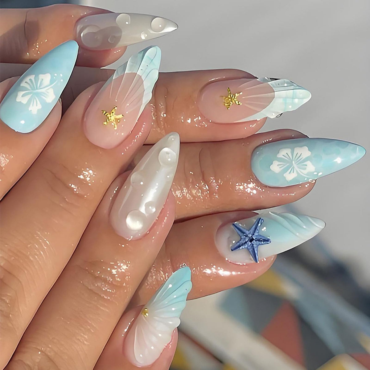 White French Tip Press on Nails Almond Medium Fake Nails with Silver Glitter Designs Nails Press ons Nude Glue on Nails Glossy Acrylic Nails Simple Stick on Nails for Women 24Pcs