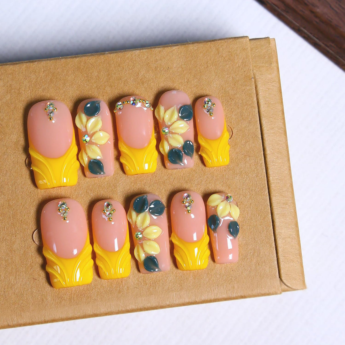 Press on Nails, Handmade Medium Almond Fake Nails, 3D Art False Fingernails with Design Full Cover Fake Nail, Glossy Acrylic Stick on Nails Artificial Nails for Women Manicure 10 Pcs (L)