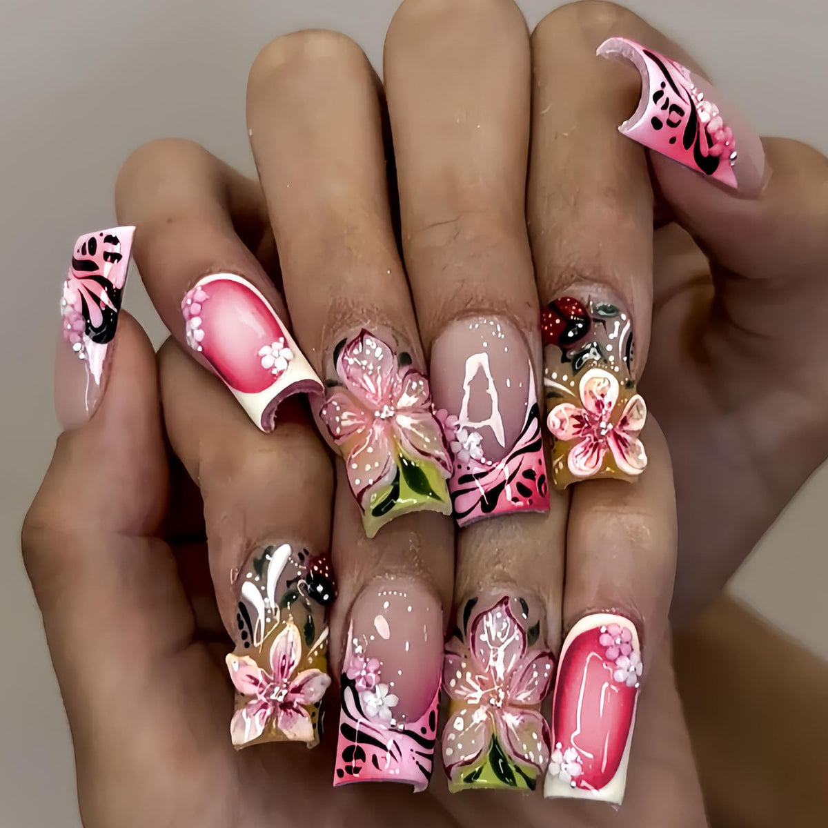 Medium Press on Nails Square White French Tip False Nails with Glitter Design Cute Fake Nails Light Pink Full Cover Nails Press ons Glossy Glue on Nails for Girls and Women 24Pcs