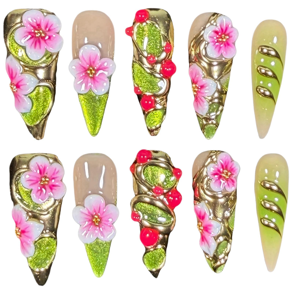 Handmade Luxury Floral Press On Nails Elven Forest (M)