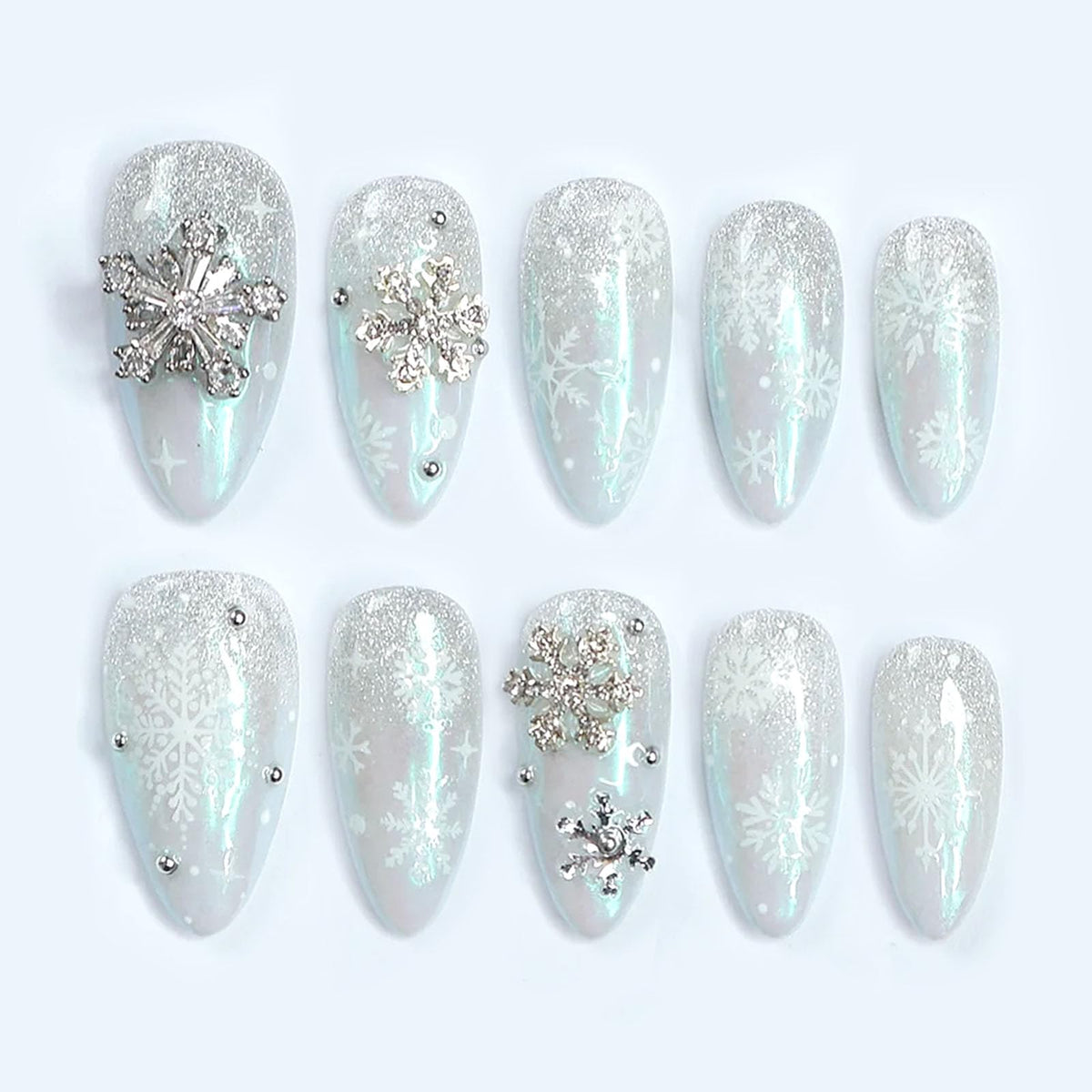 Spring Press on Nails Almond Medium Fake Nails with White Flower Designs French Tip Nails Press ons Light Green False Nails Glossy Glue on Nails Acrylic Nails Nude Stick on Nails for Women 24Pcs