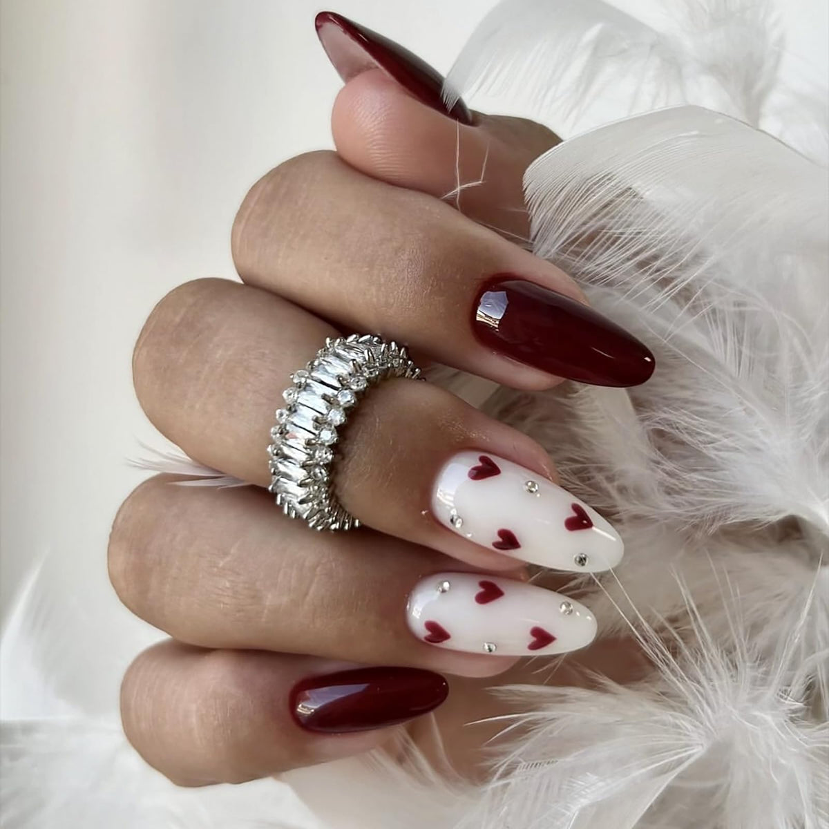 Bridal Press on Nails Short Almond Nude 3D White Floral Lace Pearl Wedding