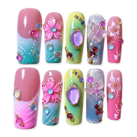 xl Square Handmade Press on Nails Long Luxury Acrylic Fake Nails