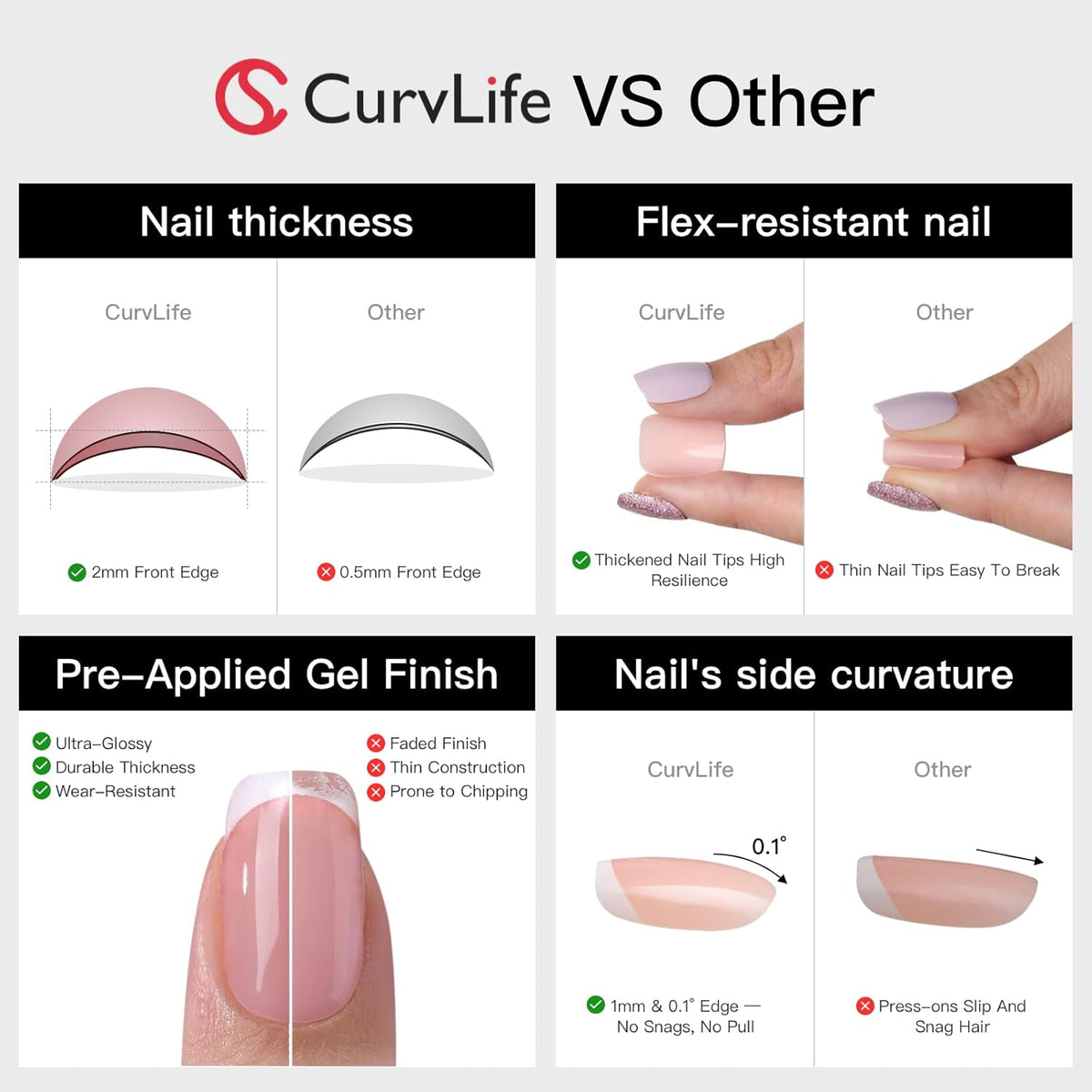 CurvLife Extra Short Square Press On Nails, Nude, Nude Luster, Soft Gel