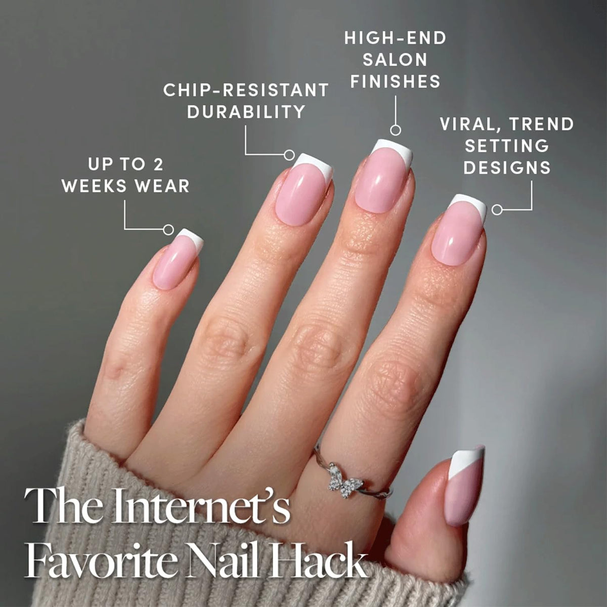 Glamnetic Press On Nails - Medium Square, Glossy Fake Nails 30 Pc Full Kit