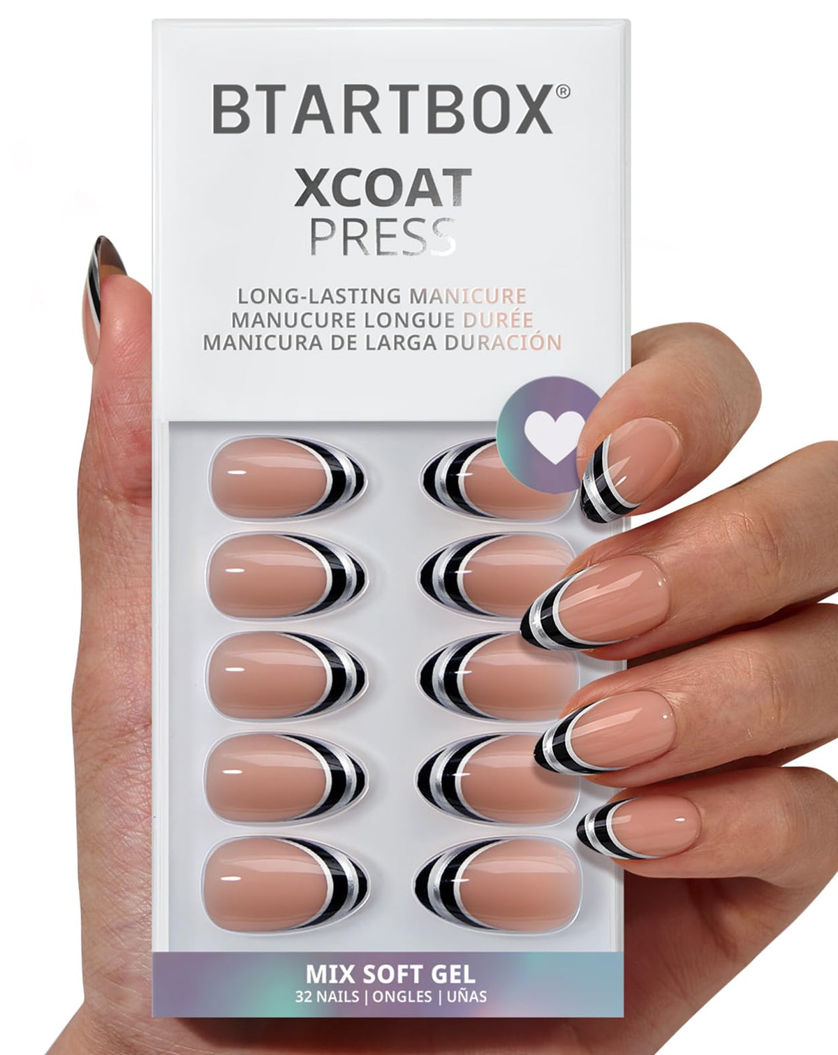 BTArtbox Press On Nails, Extra Short Almond Baby Pink Nails, 32Pcs Full Kit