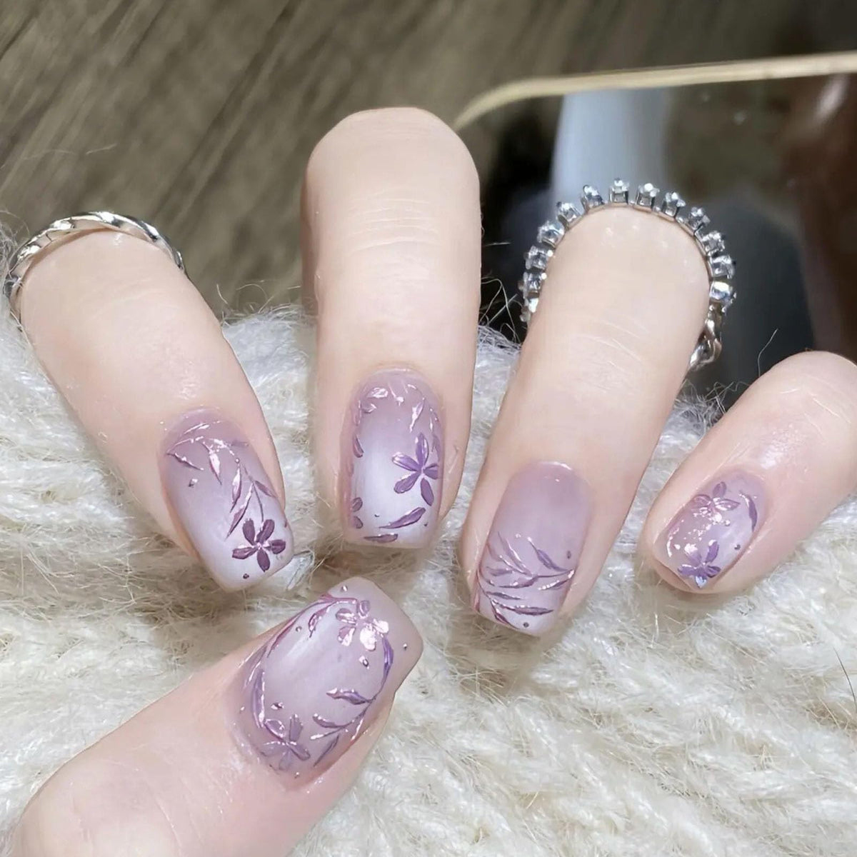French Tip Press on Nails Almond Medium Fake Nails with Chrome Glitter Designs Nails Press ons Pink Gold Glue on Nails Natural False Nails Glossy Artificial Nails Simple Stick on Nails for Women 24Pcs