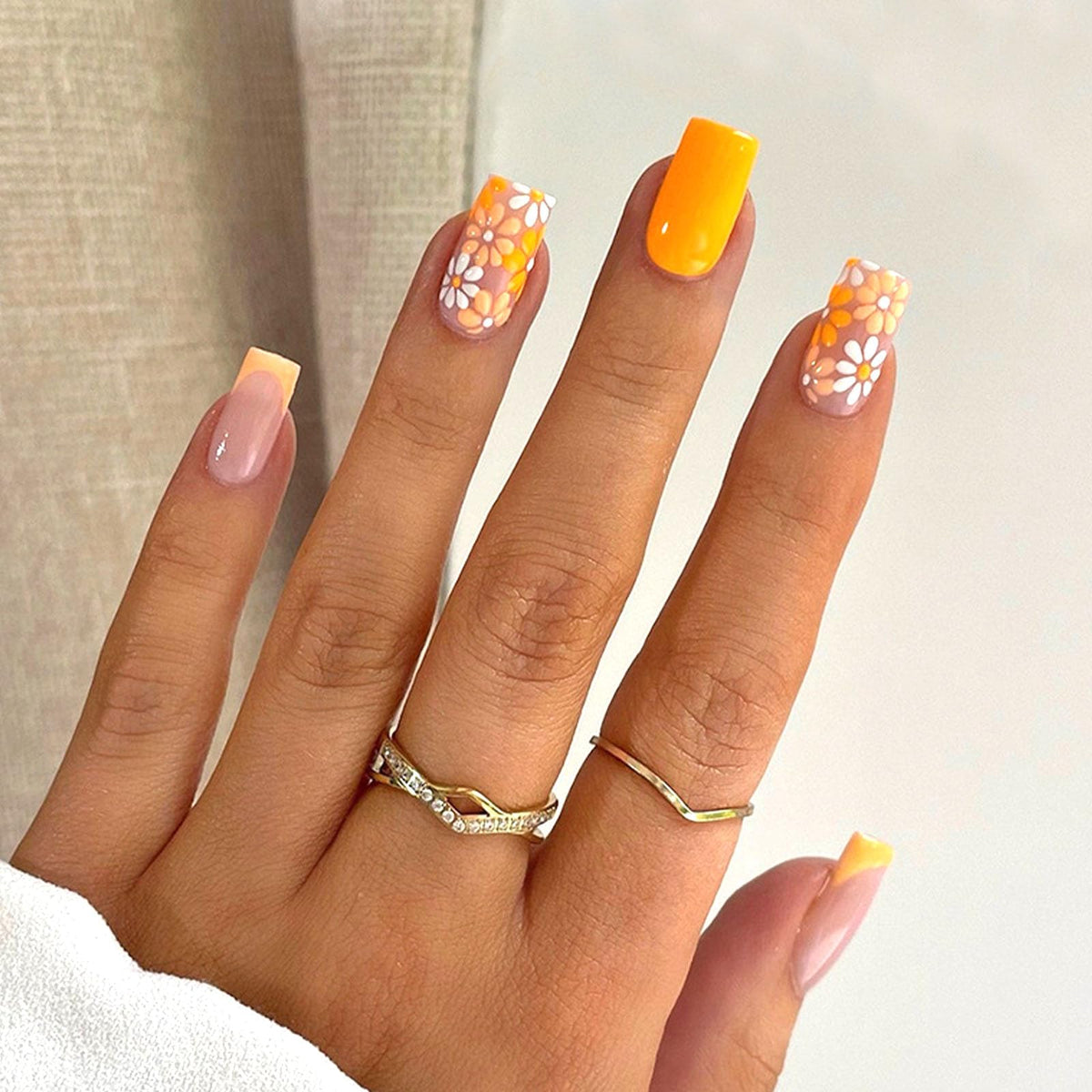 Medium Press on Nails Square White French Tip False Nails with Glitter Design Cute Fake Nails Light Pink Full Cover Nails Press ons Glossy Glue on Nails for Girls and Women 24Pcs