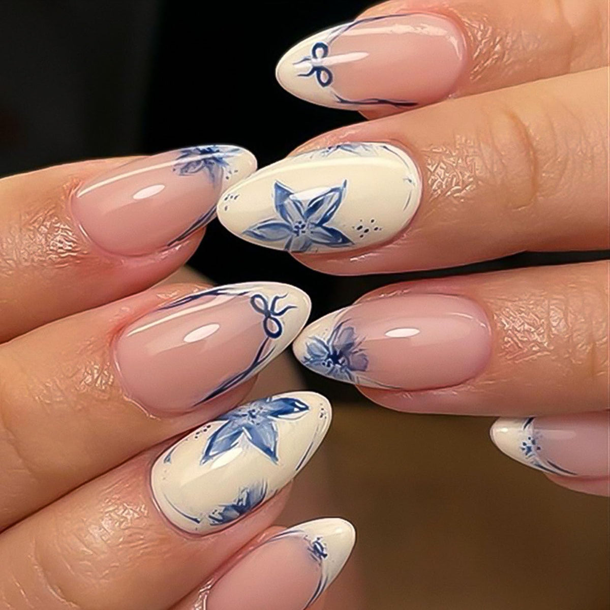 White French Tip Press on Nails Almond Medium Fake Nails with Silver Glitter Designs Nails Press ons Nude Glue on Nails Glossy Acrylic Nails Simple Stick on Nails for Women 24Pcs