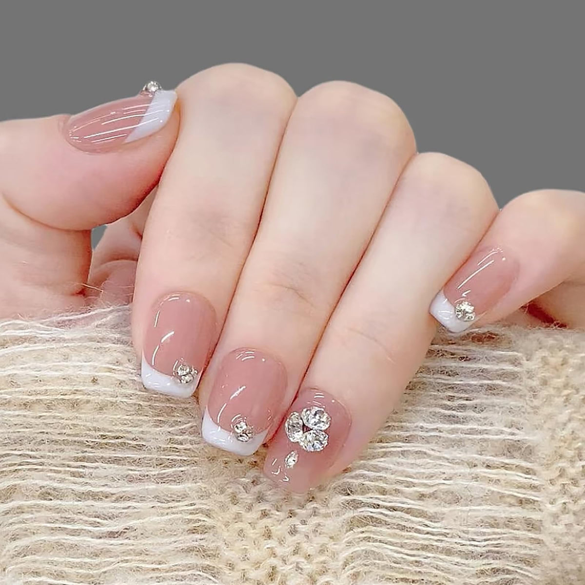 24Pcs Long Square Nude Pink White Nails Press ons Pearl Gold Flower Fake Nails Elegant False Nails Bridal Nails Glue on Luxurious Stick on Nails Casual Work for Girl Women Wedding Formal Occasions