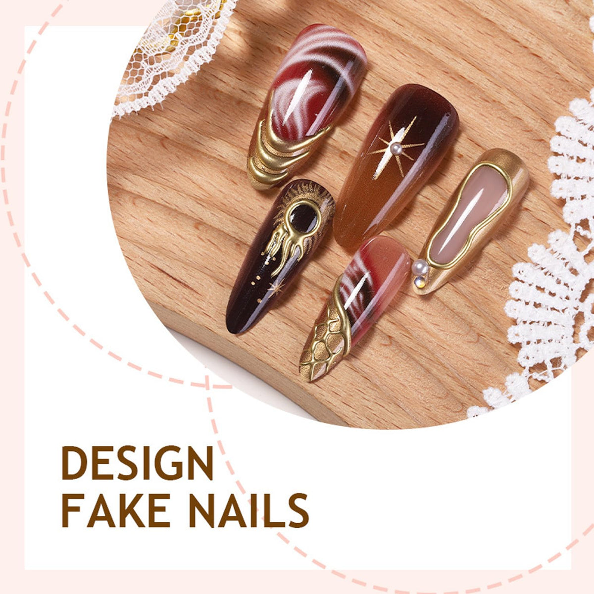 30Pcs Gold Star Moon Press on Nails Long Stiletto French Tip Fake Nails Press on 3D Chrome Gold Design Sun False Nails Irregular Gilded Lines Full Cover Purple Glossy Artificial Acrylic Nail for Women