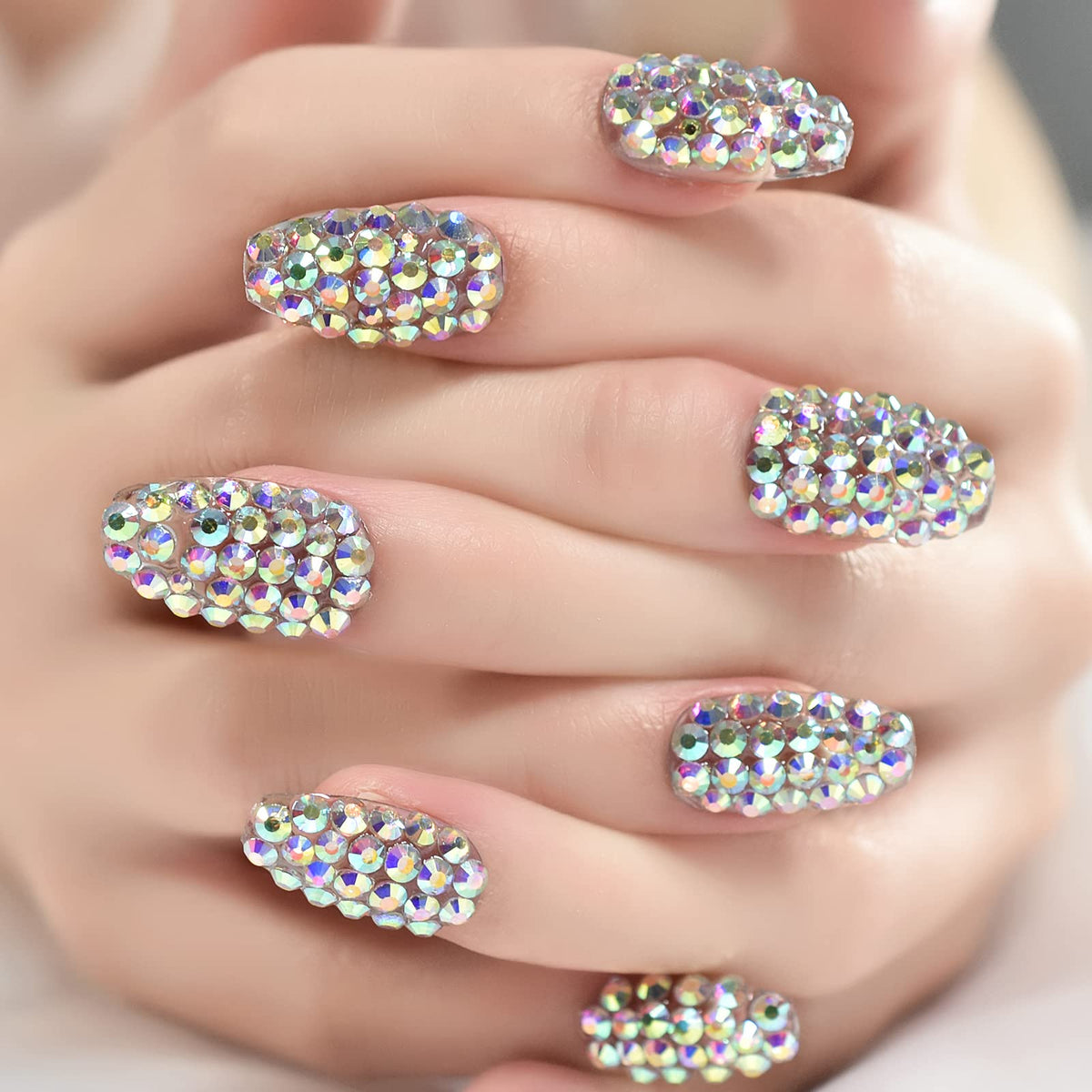 Elevenail Handmade Press on Nails Full Cover Luxurious 3D Crystal False Nails Super Extra Long Stiletto Diamonds Art Decoration Fake Nails Manicure Kit Nail Art Tips Gift for Women Girls Wedding Party