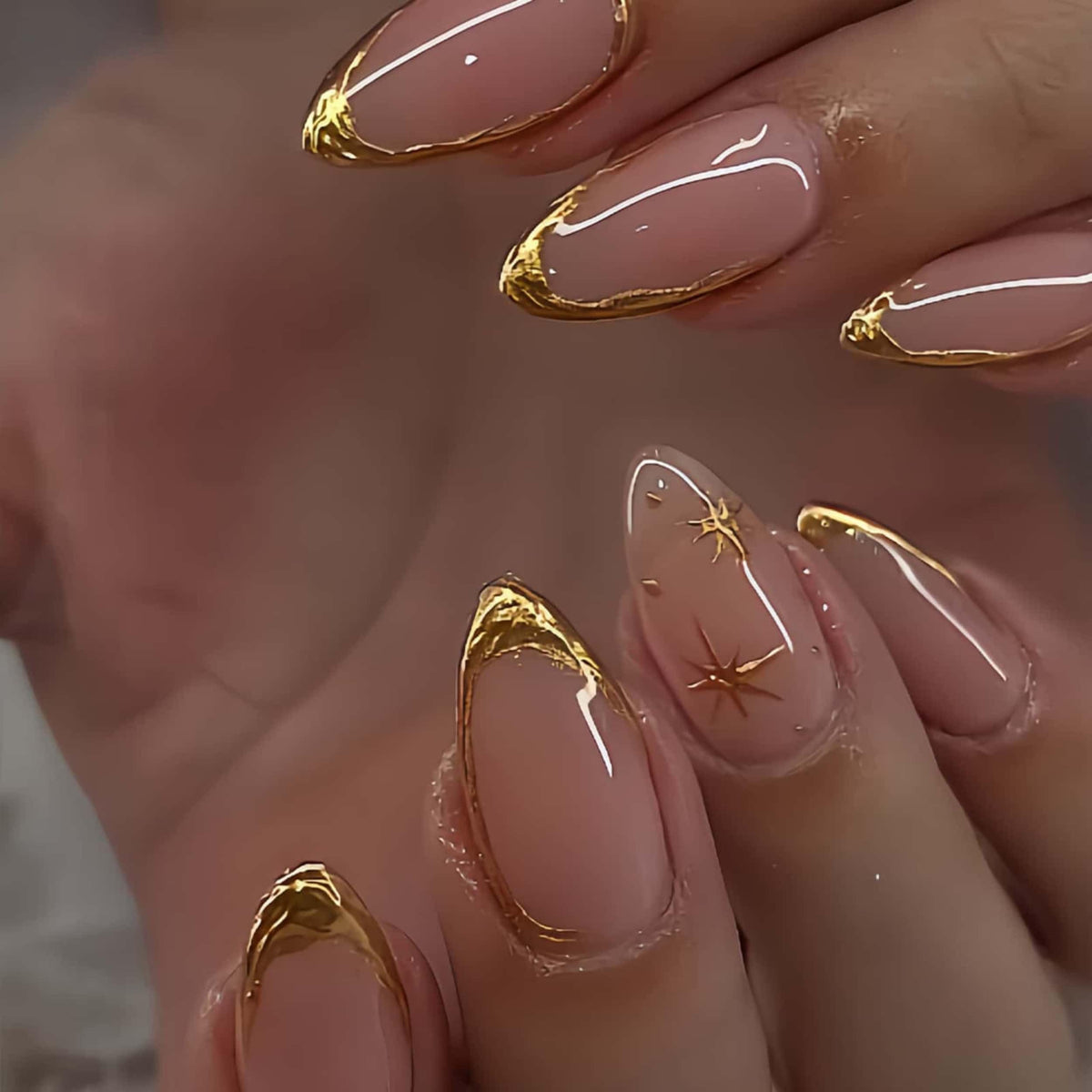 Lace Print Short Almond Press On Nails with 3D Rhinestones 24Pcs