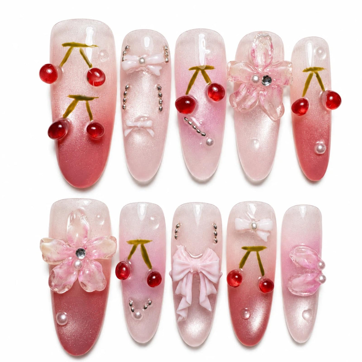 Baroque Gold Charm Press on Nails, Pink Blue Luxury Long Stiletto