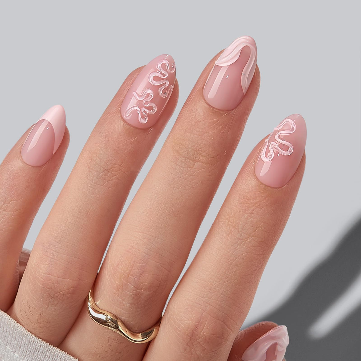 BTArtbox Press On Nails, Extra Short Almond Baby Pink Nails, 32Pcs Full Kit