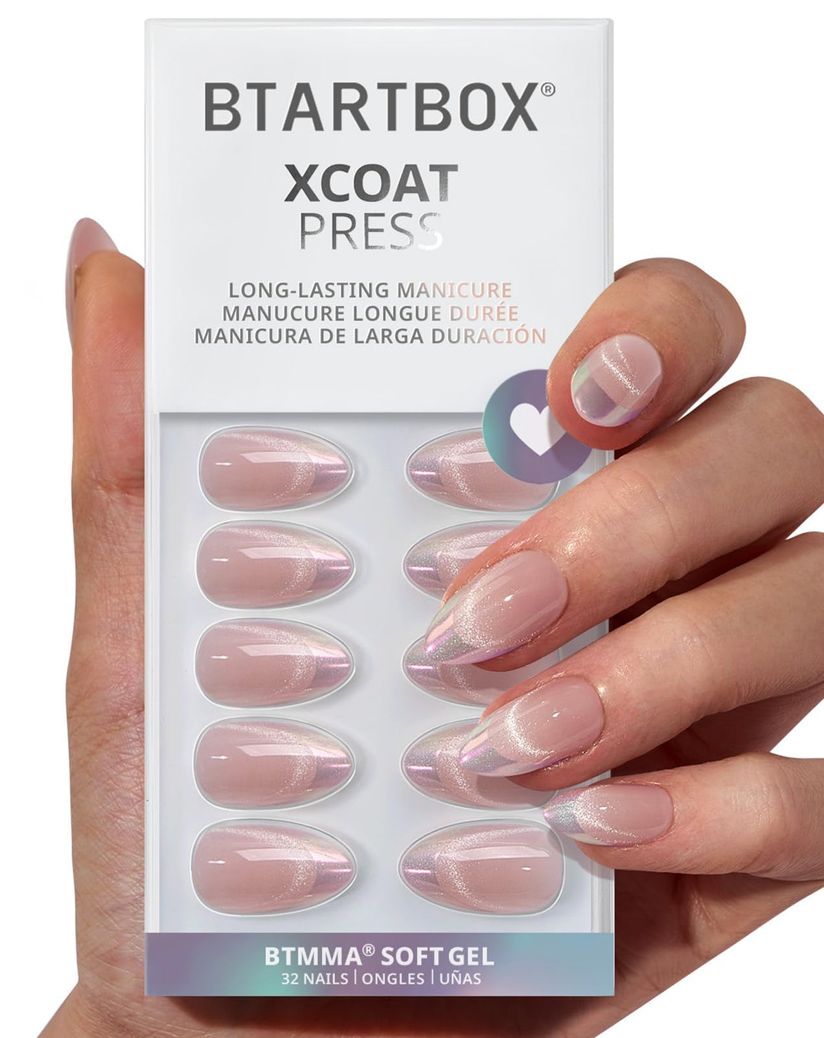 BTArtbox Press On Nails, French Tip Short Square Nails, 32 Pcs Full Kit
