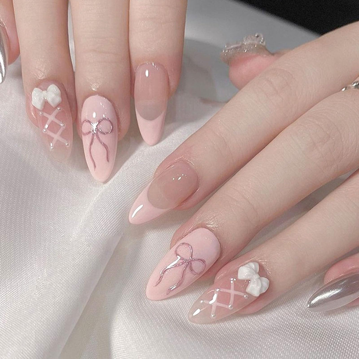 Short Press On Almond Fake Nails - Flower Acrylic Fall Nails Press Ons Full Cover Glue On Cute False Floral Stick On Nails for Women - 30 Pcs