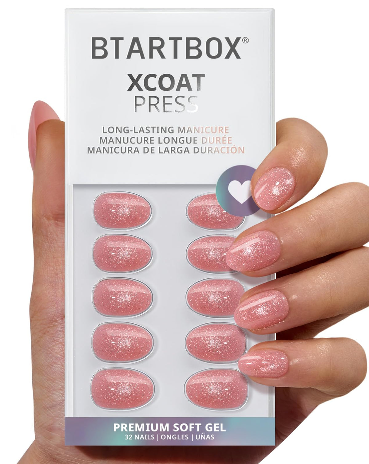 BTArtbox Press On Nails, Extra Short Almond Baby Pink Nails, 32Pcs Full Kit