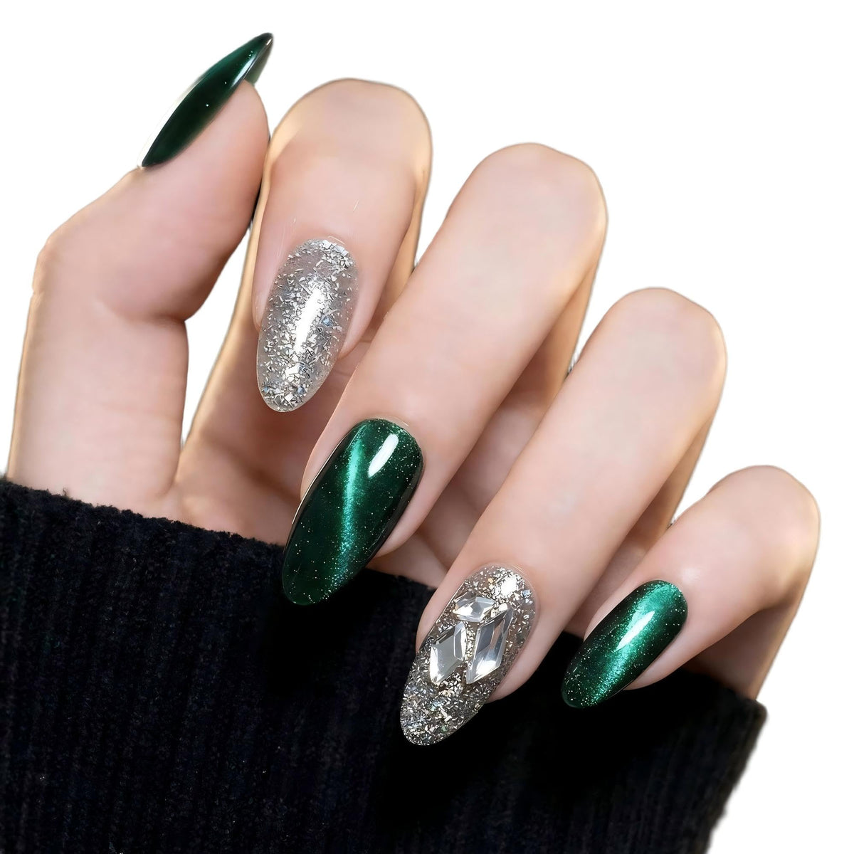 Glossy Nude Gold French Tip Press On Nails Short Almond, 30 PCS