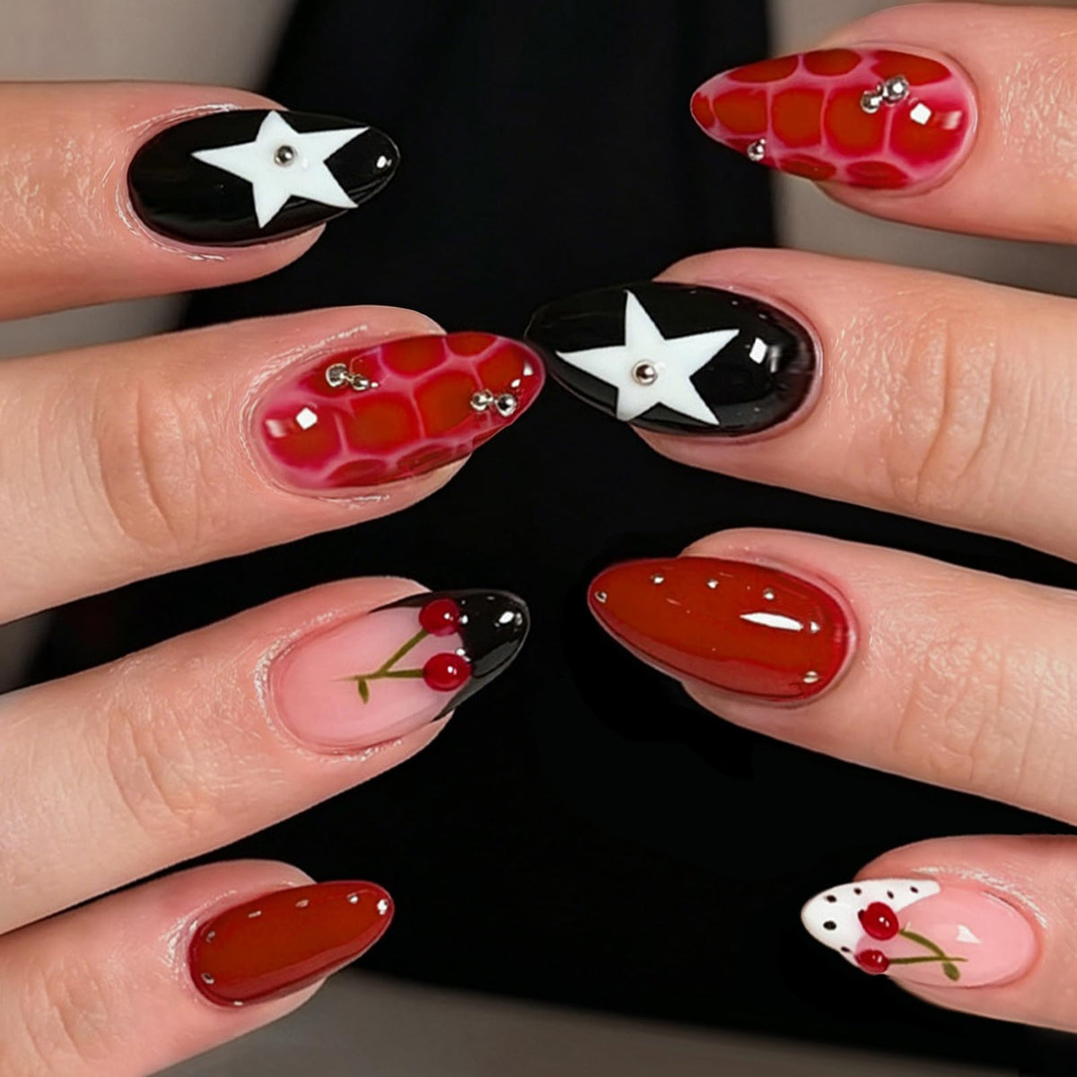 3D White Flower Press on Nails Medium Fakes Nails Almond Shape False Nails with Bling Rhinestones Designs, Glossy Reusable Elegant Acrylic Nails with Glue-24Pcs Nail Kit for Women Wedding Party