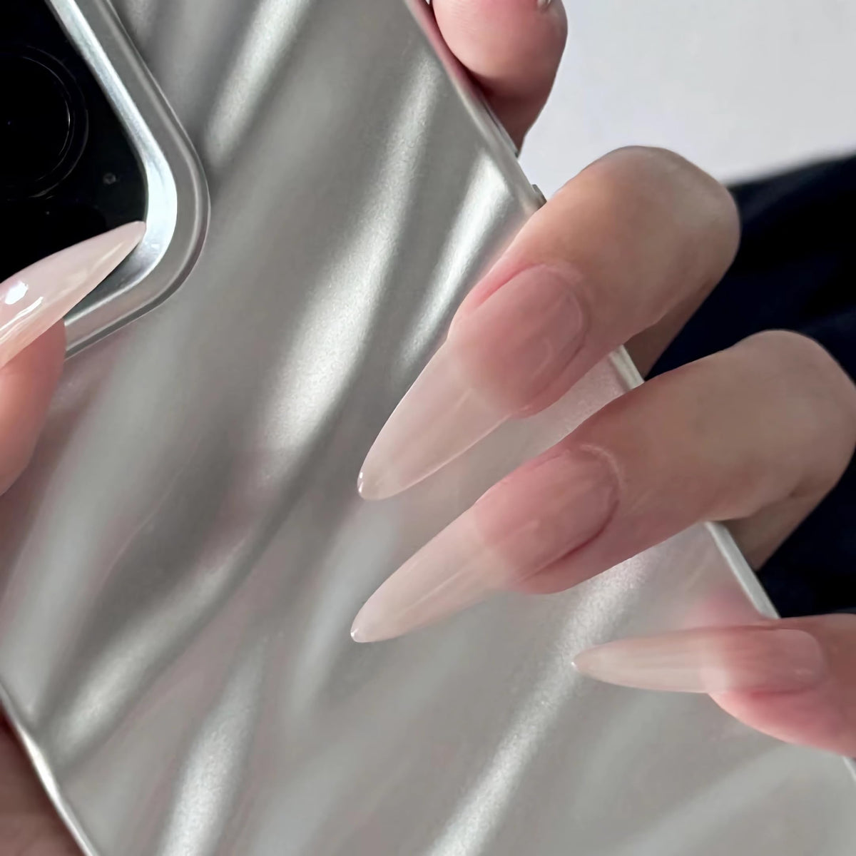 BABALAL Press On Nails, Extra Long Stiletto Fake Nails, Nude Pink, Crystal Rhinestone & Diamond Accents, Glossy Luxury Wedding Party Glue On Nails for Women and Girls 24Pcs