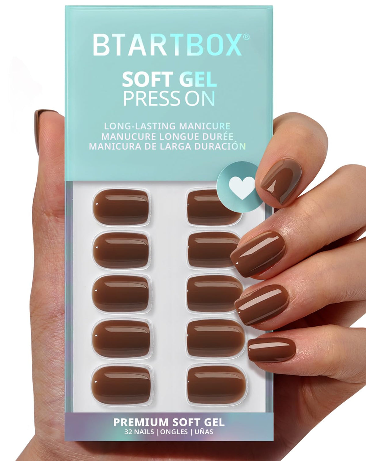 BTArtbox Press On Nails, Short Square Pink Fake Nails, 32Pcs Full Kit