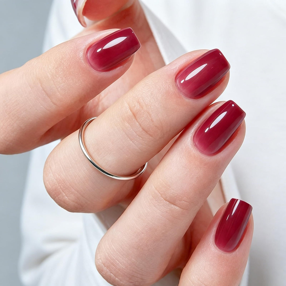 Modelones Burgundy Press on Nails Short Square, Dark Red Fall Fake Nails