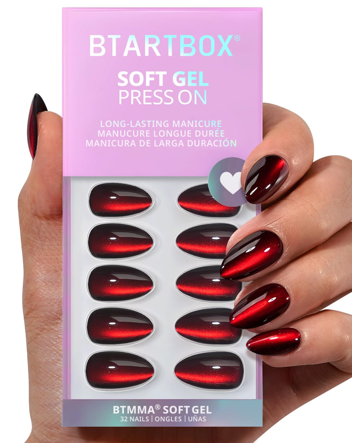 BTArtbox Press On Nails, Short Almond French Tip Nails, 32 Pcs Full Kit