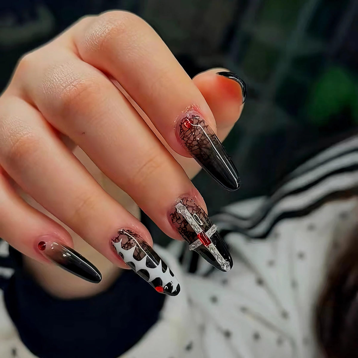 BABALAL Press On Nails Extra Long Stiletto Fake Nails Amber Tortoise Leopard Print 3D Metal Gold Swirl with Rhinestone Vintage Y2K Fall Luxury Glue On Nails