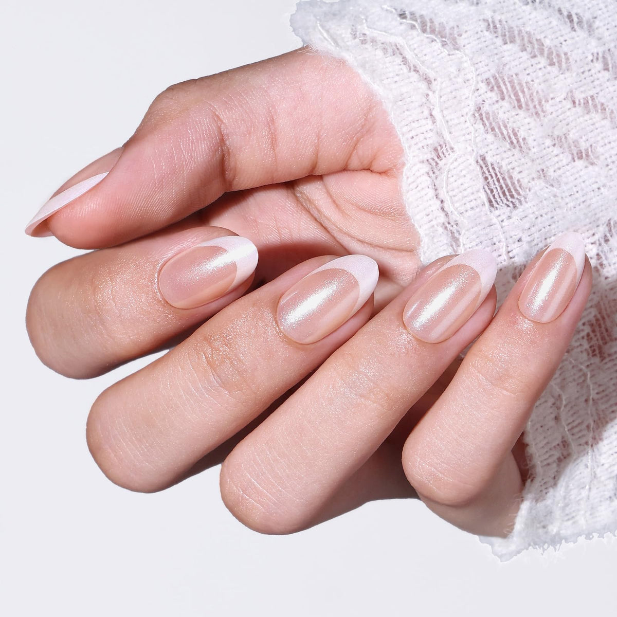 modelones Milky White Press On Nails Short Almond 32Pcs 16 Sizes Reusable