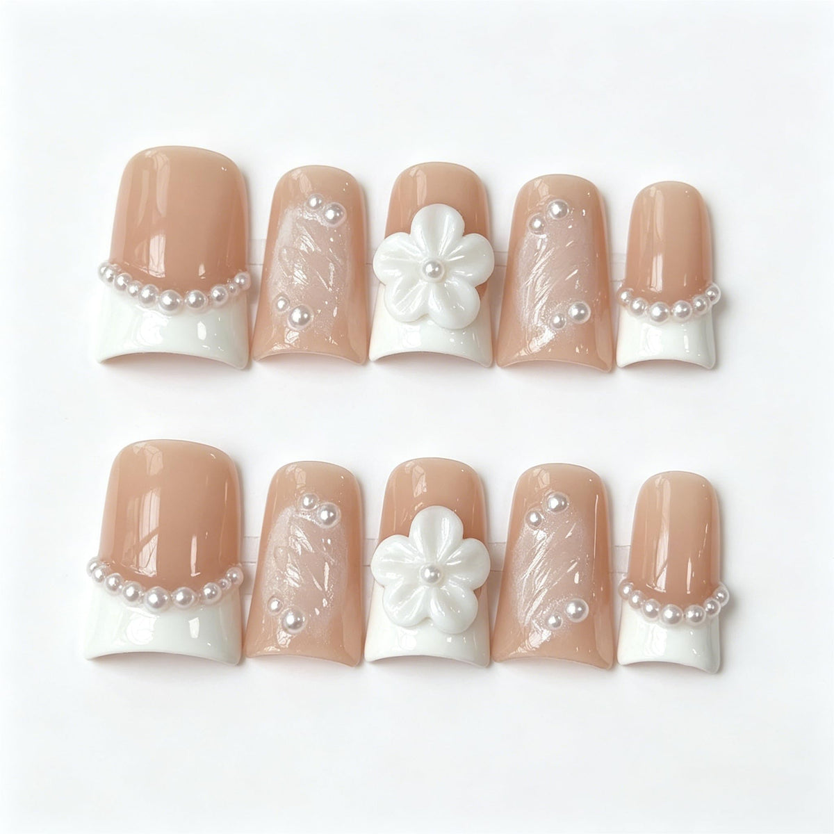 Nude Gradient Long Square Handmade French Tip Press On Nails