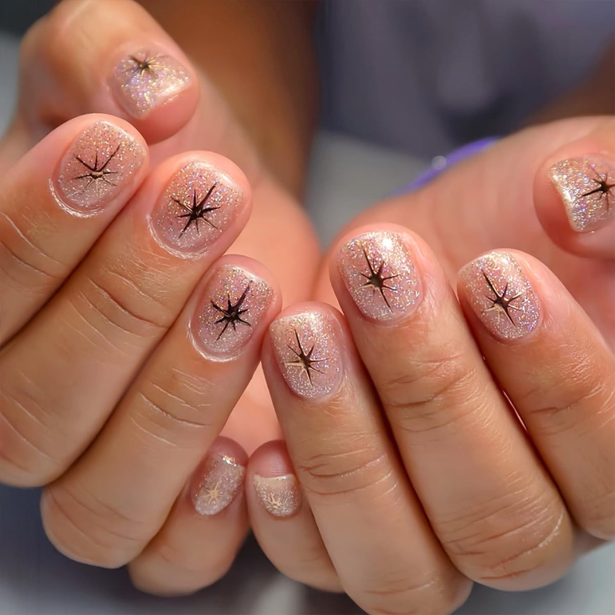 Short Press on Nails Square Nude Ombre Fake Nails Press ons White Glue Stick on Nails with Designs Full Cover Acrylic Glossy Artificial Cute False Nail for Women Girls 24 Pcs