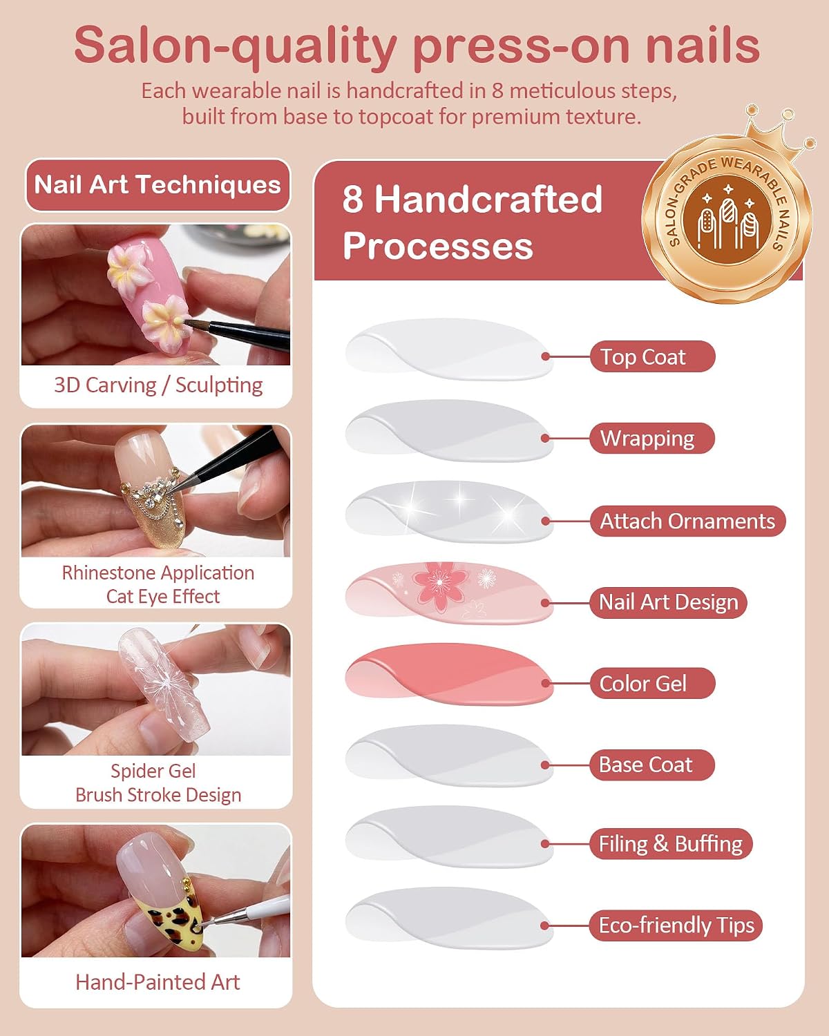 10Pcs Handmade Press On Nails 3D White Floral Luxury Diamond Coffin M