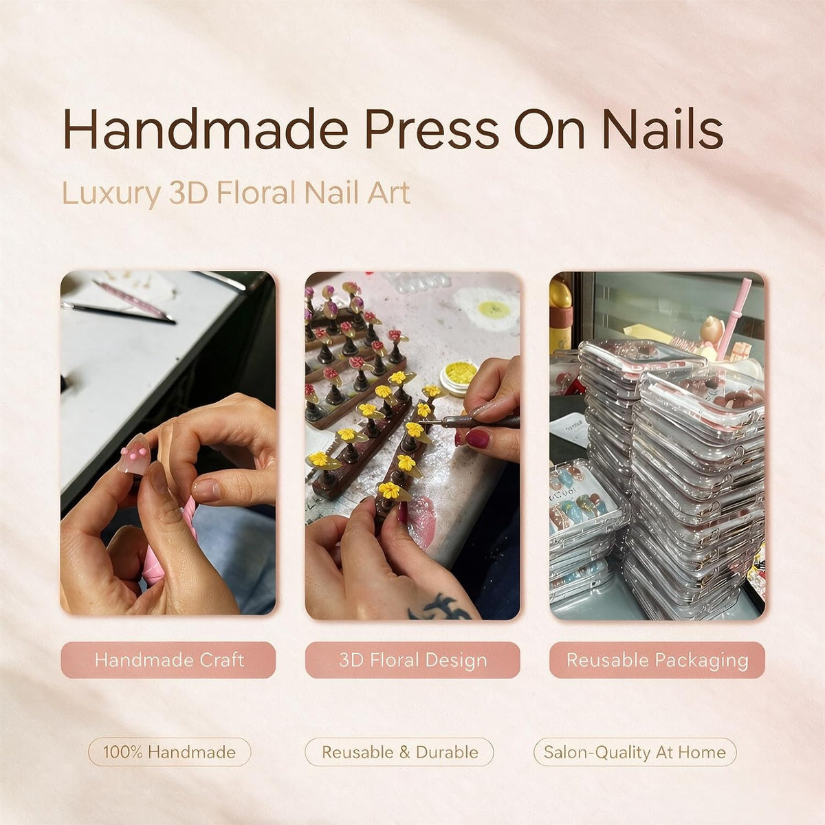 Nude Gradient Long Square Handmade French Tip Press On Nails