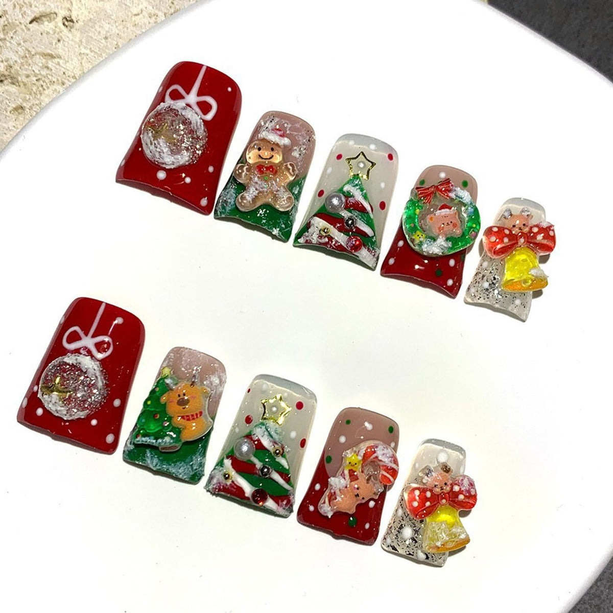 RIICFDD Medium Duck Press on Nails Rhinestone French Handmade Nails(S)