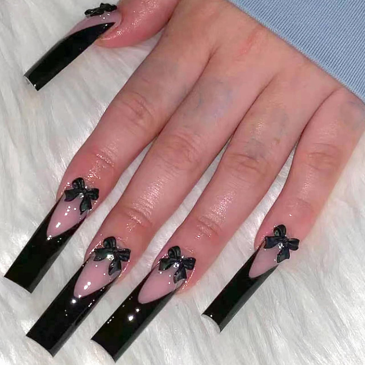 MISUD Press on Nails - Extra Long Square Glue on Nails with French Tip, Acrylic Dollar Money Rhinestone Design 24 pcs
