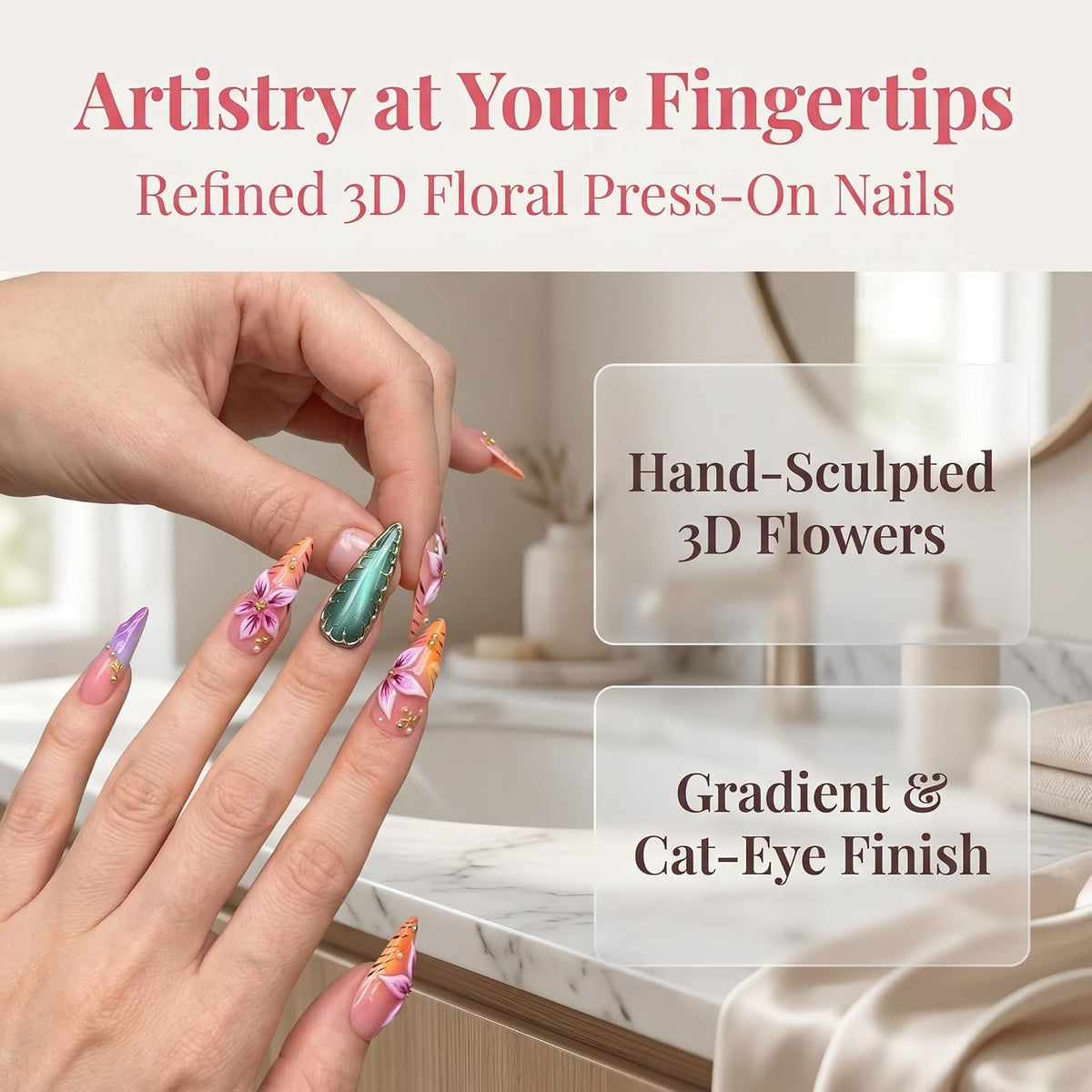 Luxury Long Stiletto Press on Nails Handmade Acrylic False Nails