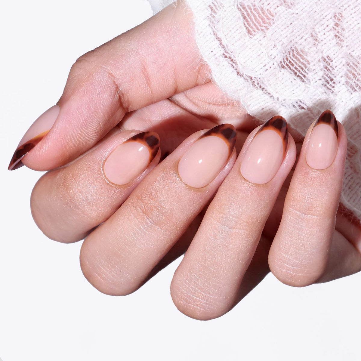 modelones Milky White Press On Nails Short Almond 32Pcs 16 Sizes Reusable