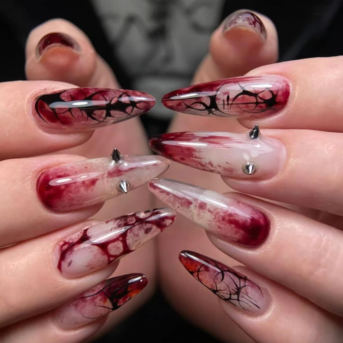 BABALAL Press On Nails - Medium Almond Fake Nails, Pink White Gradient, Rhinestone Gold Bangle, Glossy Coquette Wedding Bridal Glue On Nails 24Pcs