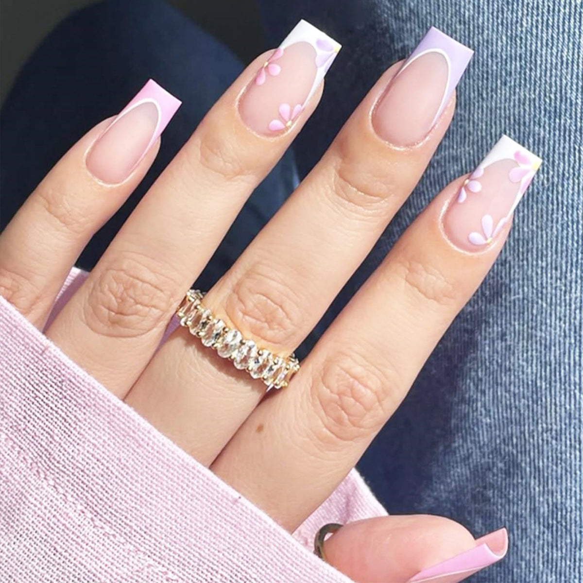 Press on Nails Silver Glitter Rhinestone Medium Square Fake Nails