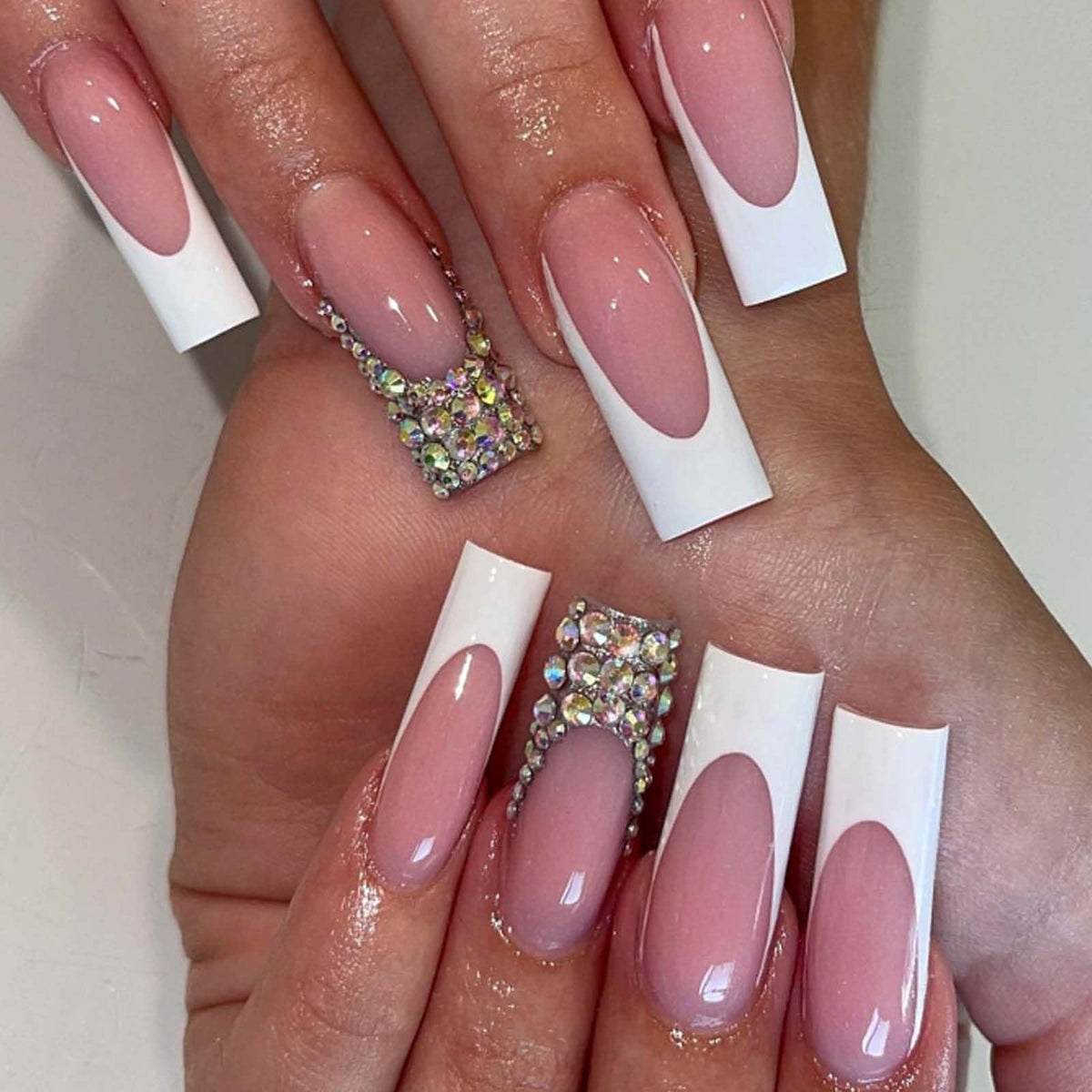 Long Press on Nails Square French Fake Nails Full Cover Nude Acrylic False Nails for Women and Girls 24PCS (Gold Shiny)