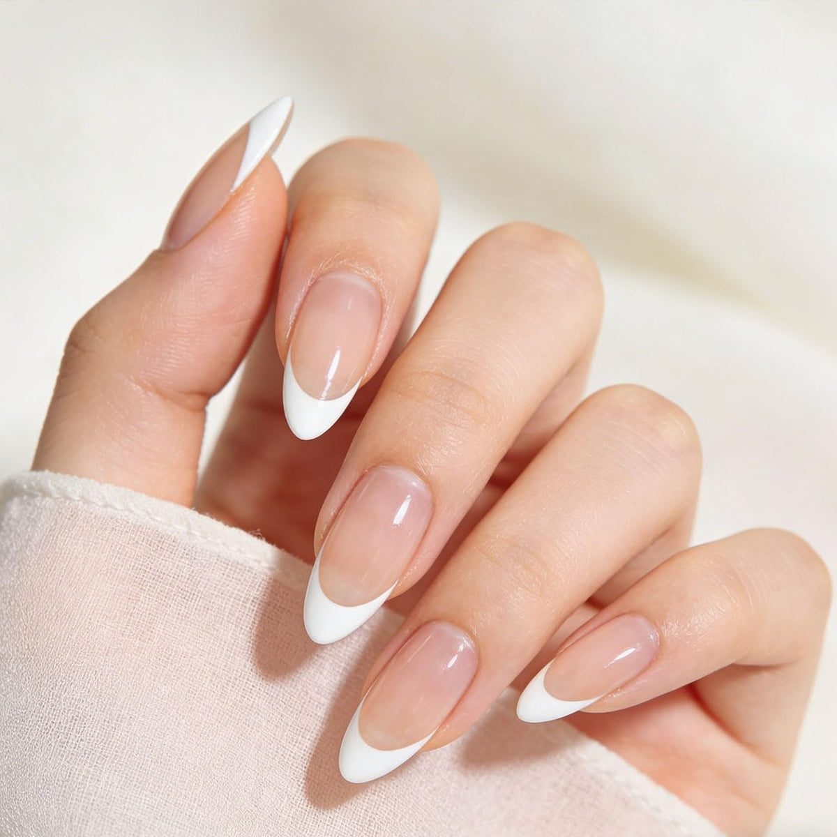 French Tip Press On Nails-Medium Pointed Almond Shape Nails