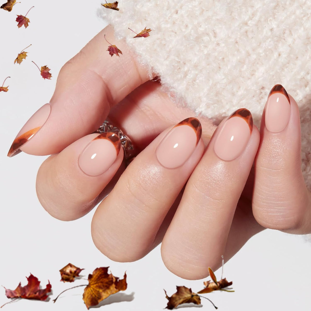 modelones French Tip Press On Nails, Short Oval Fake Nails Nails Press Ons