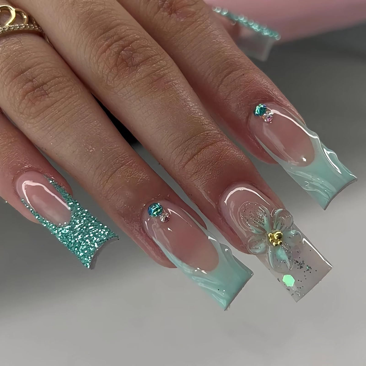 BABALAL Press on False Nails Long Square Fake Nails Black and Gold Chrome Gothic Glue on Cross Charm Luxury 3d Design French Tip Acrylic 24Pcs Y2k Handmade Custom Full Cover Gel Nails