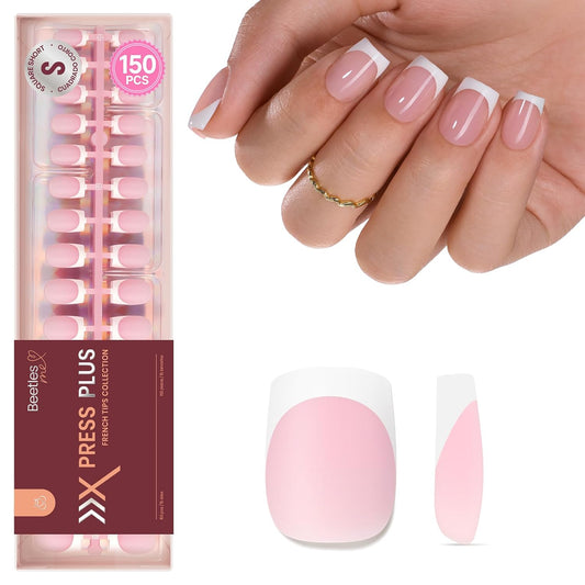 Beetles French Tips Press On Nails - Short Square 150 Pcs