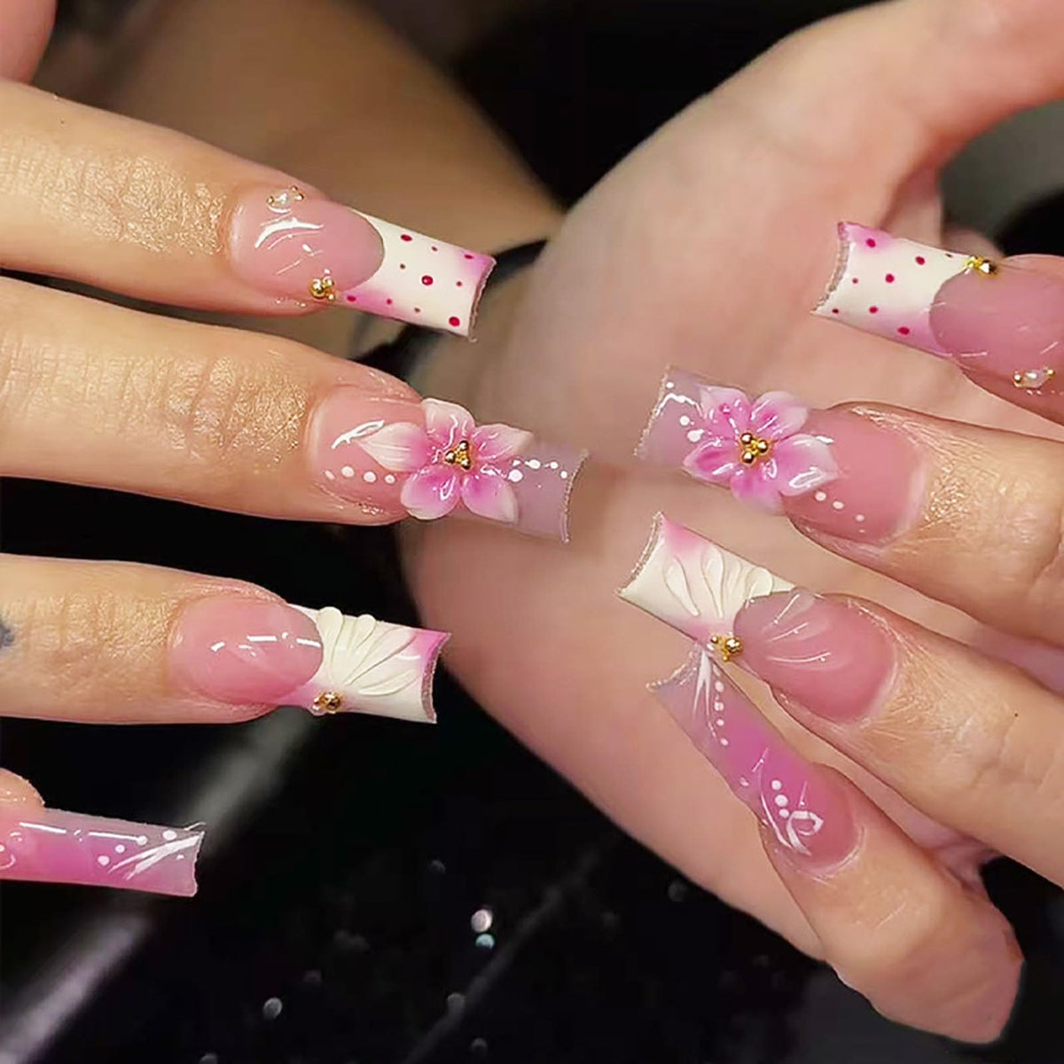 Coffin Press on Nails Long Acrylic Luxury Fake Nails 24pcs