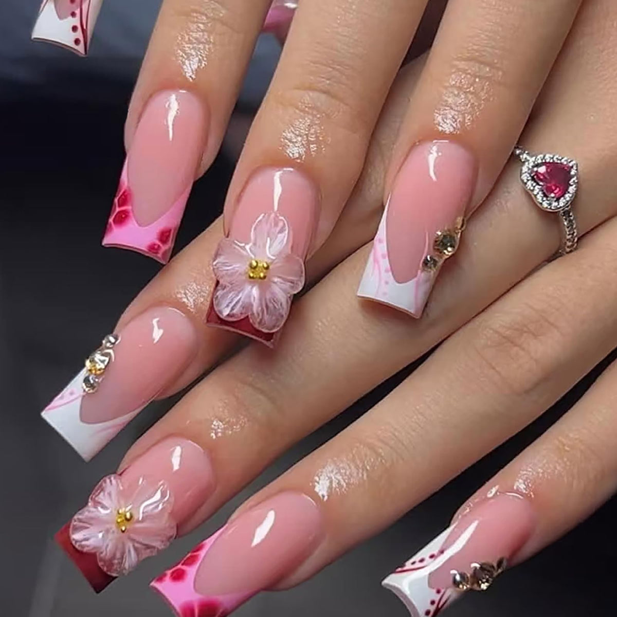 HOSAILY Long Almond Gold Glitter Press On Nails - Luxury French Shimmer Diamond Design, Holiday Party & Wedding False Nail, 24PCS Full Cover Gel Nail for Women- Autumn to New Year’s Elegance