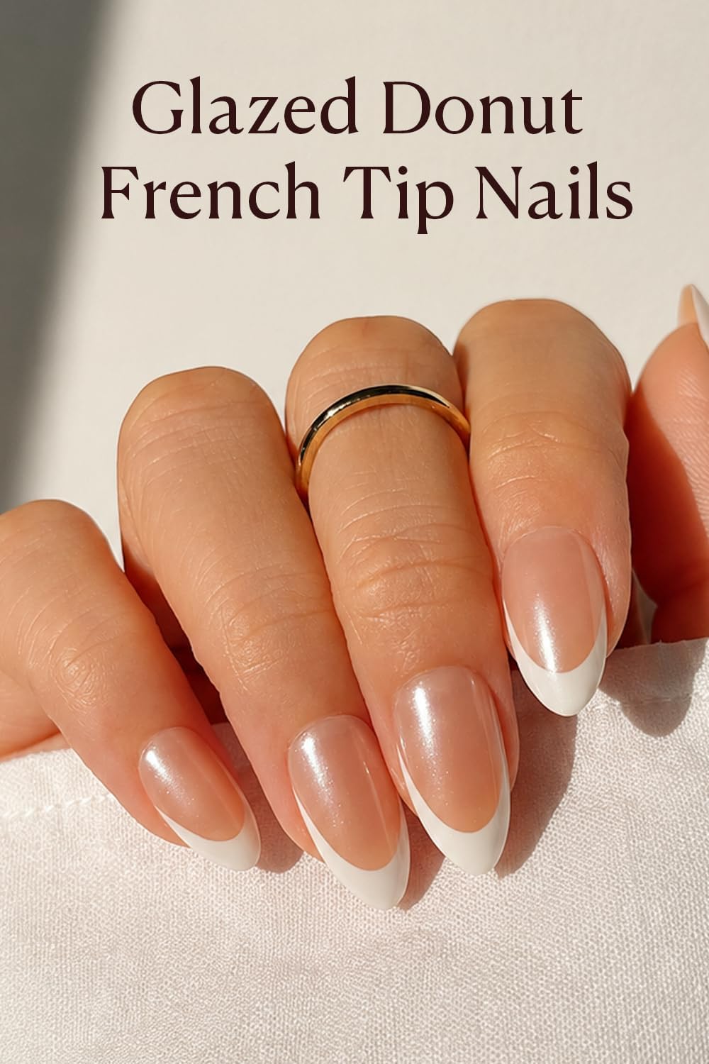 AzureBeauty Short Almond French Tip Press On Nails, Glazed Donut, 32 Pcs
