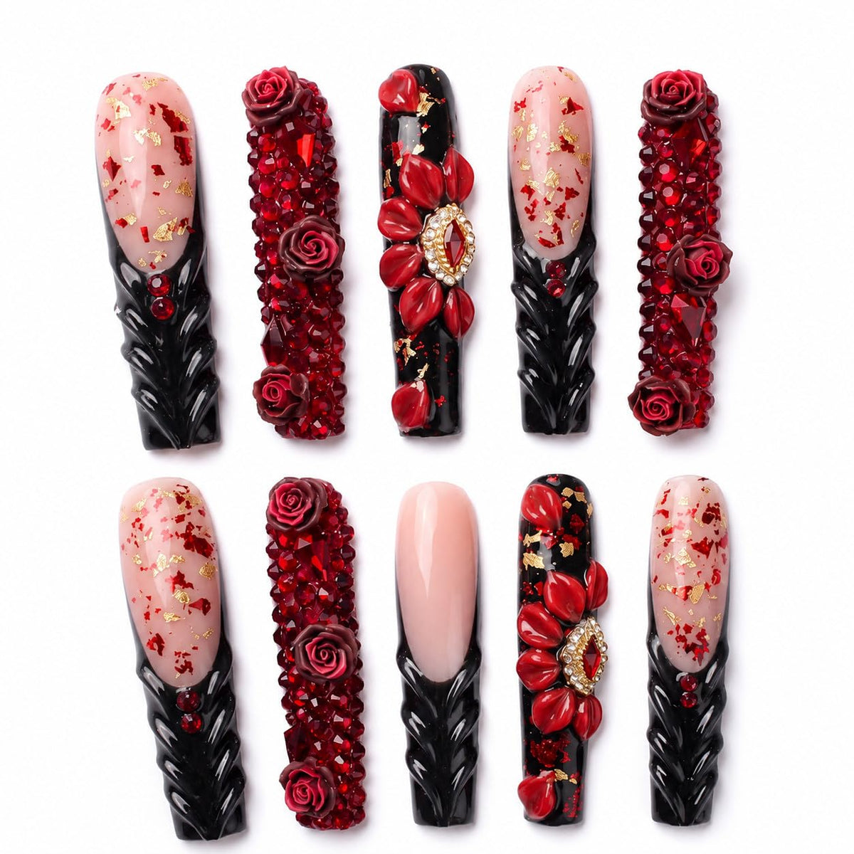xl Luxury Press on Nails Long Handmade Square Acrylic False Nails French Tip with Bow Rhinestones Designs Fake Stick on Nails for Women Wedding Prom Party Manicure 10Pcs(Size M)